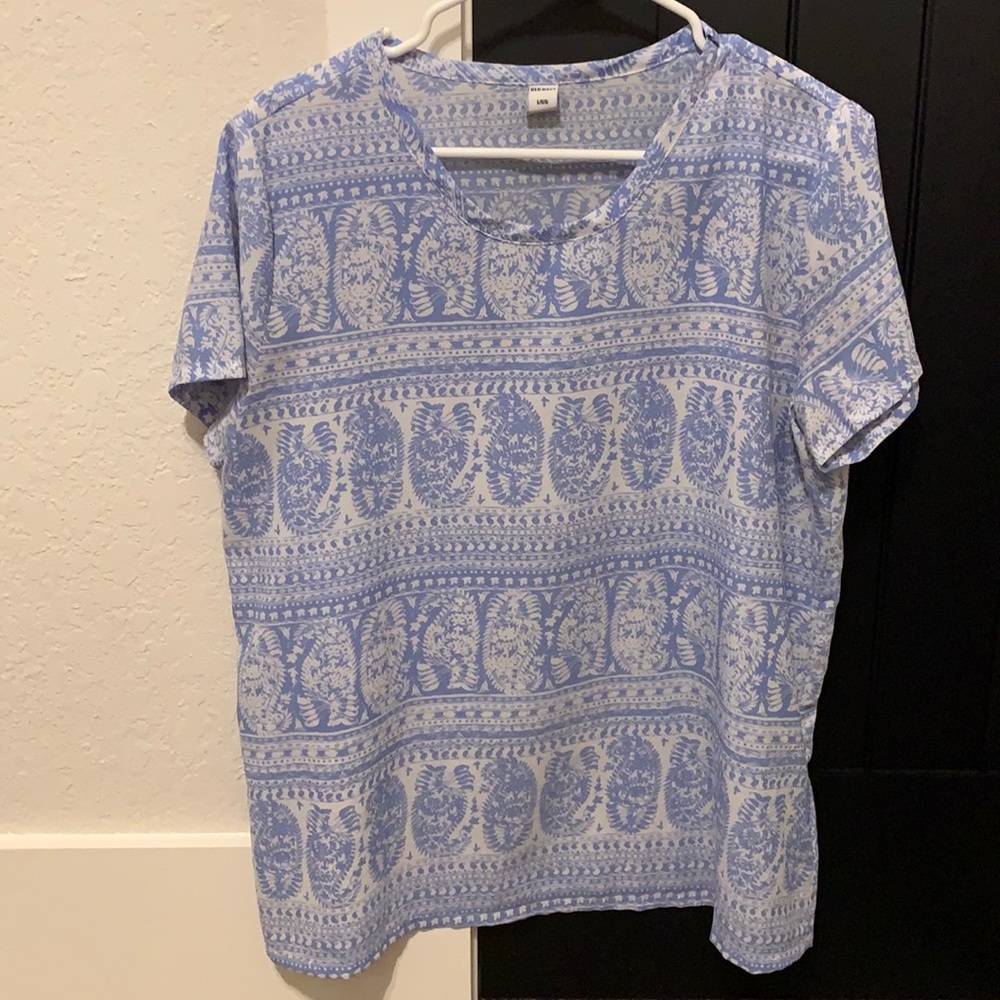 Blue & White Patterned Blouse